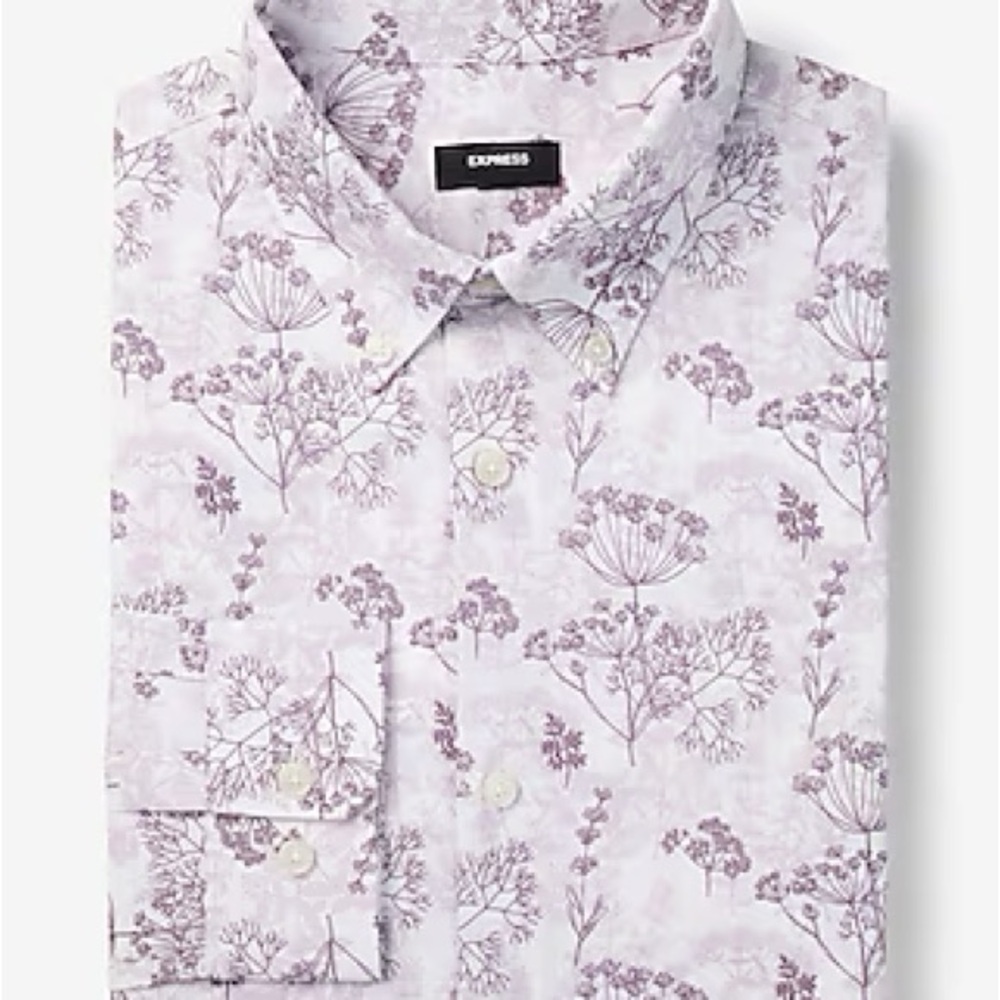Express Men's Purple Floral Shirt